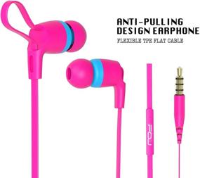 img 1 attached to 🎧 High-Definition Earbuds with Mic & Noise Isolation - Enhanced Bass, Flat Cable - iOS/Android (Rose Red/Blue)