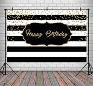 glittery golden dots on elegant black and white striped background: 9x6ft happy birthday backdrop for adult party – perfect bady decorations, photo booth props, table cake & supplies logo