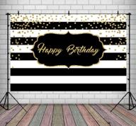 glittery golden dots on elegant black and white striped background: 9x6ft happy birthday backdrop for adult party – perfect bady decorations, photo booth props, table cake & supplies логотип