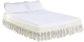 img 1 attached to 🛏️ Enhance Your Bed with RONGKIM Lace Trimmed Elastic Bed Wrap in Ivory - Queen Size