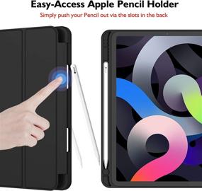 img 2 attached to 📱 iMieet iPad Air 4th Gen Case 2020 - Pencil Holder, Touch ID, Trifold Stand, Soft TPU Back (Black)