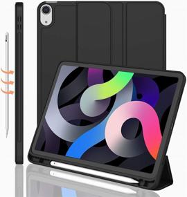 img 4 attached to 📱 iMieet iPad Air 4th Gen Case 2020 - Pencil Holder, Touch ID, Trifold Stand, Soft TPU Back (Black)