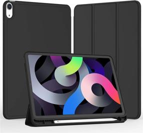 img 3 attached to 📱 iMieet iPad Air 4th Gen Case 2020 - Pencil Holder, Touch ID, Trifold Stand, Soft TPU Back (Black)