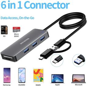 img 2 attached to 🔌 ZIYUETEK USB C Hub with 3 USB 3.0 Hub SD/Micro SD Card Reader - Compatible with 2020-2016 MacBook Pro 13/15/16, New Mac Air/iPad Pro/Surface, ChromeBook, and More - Multi-Port Type C and USB 3.0 Adapter (Gray)