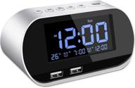 ⏰ smdee alarm clock radio - fm with sleep timer, dual usb ports, dual alarms & more! perfect for bedrooms, kids & heavy sleepers - white logo