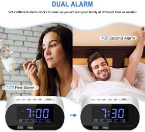 img 2 attached to ⏰ SMDEE Alarm Clock Radio - FM with Sleep Timer, Dual USB Ports, Dual Alarms & More! Perfect for Bedrooms, Kids & Heavy Sleepers - White