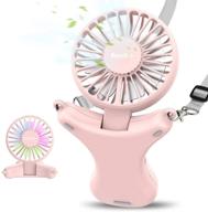 easyacc necklace fan, hand free fan with 3350mah rechargeable battery, 3 speeds, adjustable 100° angle, built-in night light, usb cooling fan for camping, outdoors, travel - pink logo