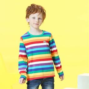 img 2 attached to 🌈 Girls' Rainbow Striped Cotton Sleeve T-Shirts - Tops, Tees & Blouses Collection