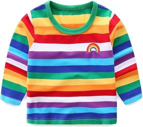 img 4 attached to 🌈 Girls' Rainbow Striped Cotton Sleeve T-Shirts - Tops, Tees & Blouses Collection