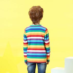 img 1 attached to 🌈 Girls' Rainbow Striped Cotton Sleeve T-Shirts - Tops, Tees & Blouses Collection
