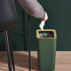 img 2 attached to 🗑️ 2.4 Gallon Rectangular Plastic Slim Trash Can: Modern Garbage Container for Bathrooms, Powder Rooms, Kitchens, Living Room, Home Offices (Dark Green)