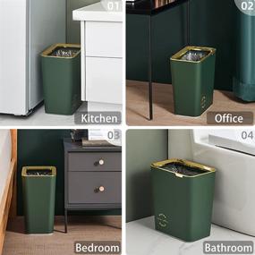 img 1 attached to 🗑️ 2.4 Gallon Rectangular Plastic Slim Trash Can: Modern Garbage Container for Bathrooms, Powder Rooms, Kitchens, Living Room, Home Offices (Dark Green)