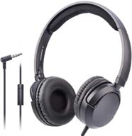 avantree 026 black on ear headphones with microphone - superior sound quality, long 4.9ft cord for pc, laptop, tablet, phone logo