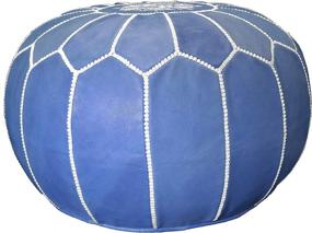 img 3 attached to 🔵 Moroccan Blue Leather Pouf Ottoman Foot Rest – Unstuffed 21 x 13 inch Genuine Leather Handmade Pouf, Crafted by Moroccan Artisans - Blue Jean Boho Round Ottoman Pouf