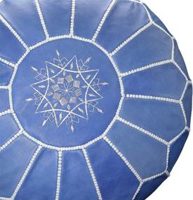 img 2 attached to 🔵 Moroccan Blue Leather Pouf Ottoman Foot Rest – Unstuffed 21 x 13 inch Genuine Leather Handmade Pouf, Crafted by Moroccan Artisans - Blue Jean Boho Round Ottoman Pouf