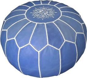 img 1 attached to 🔵 Moroccan Blue Leather Pouf Ottoman Foot Rest – Unstuffed 21 x 13 inch Genuine Leather Handmade Pouf, Crafted by Moroccan Artisans - Blue Jean Boho Round Ottoman Pouf