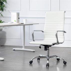 img 3 attached to 🪑 LANSDUN Contemporary High Back Office Chair | Leather Ribbed Swivel Tilt | Adjustable Home Computer Desk Chair with Armrest | Executive Ergonomic Design | White