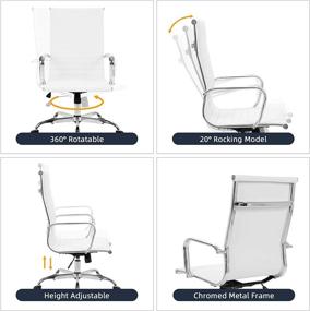 img 1 attached to 🪑 LANSDUN Contemporary High Back Office Chair | Leather Ribbed Swivel Tilt | Adjustable Home Computer Desk Chair with Armrest | Executive Ergonomic Design | White