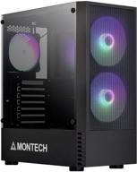 🌪️корпус средней башни atx montech x2 mesh черного цвета: улучшенная циркуляция воздуха, передняя панель из тонкой сетки, вентиляторы с радужной подсветкой, боковая панель из полного стекла логотип