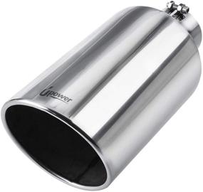 img 4 attached to 🚚 Upower 4-8" Mirror Polished Exhaust Tip | 4" Inlet 8" Outlet Diesel Tailpipe | 18" Long Universal Bolt-On with 45 Degree Angle Cut | Ideal for Trucks, Pickups, and Cars