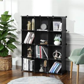 img 2 attached to SONGMICS Cube Storage Organizer Units - 12-Cube Bookshelf Closet Cabinet, DIY Modular Design, Ideal for Living Room, Closet, Includes Rubber Mallet - 36.6 x 12.2 x 48.4 Inches, Black ULPC34BK