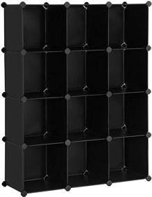 img 4 attached to SONGMICS Cube Storage Organizer Units - 12-Cube Bookshelf Closet Cabinet, DIY Modular Design, Ideal for Living Room, Closet, Includes Rubber Mallet - 36.6 x 12.2 x 48.4 Inches, Black ULPC34BK