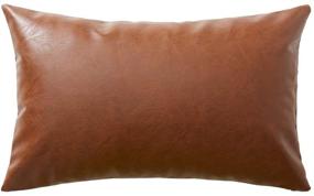 img 4 attached to 🌾 Fancy Homi Boho Thick Faux Leather Decorative Throw Pillow Covers: Modern Farmhouse Accent Cushion Cases for Living Room, Couch, Sofa, Bedroom, Car (12x20 Inch/30x50 cm, Christmas Brown)