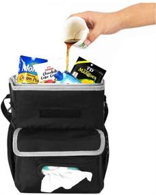 img 2 attached to 🚗 Gven Car Trash Can - Automotive Garbage Cans with Lid, Tissue Holder, and Waterproof Liners - Hanging Trash Bag Organizer for Auto - Removable - Black