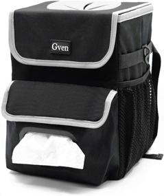 img 3 attached to 🚗 Gven Car Trash Can - Automotive Garbage Cans with Lid, Tissue Holder, and Waterproof Liners - Hanging Trash Bag Organizer for Auto - Removable - Black