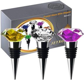 img 4 attached to Dazzle Your Guests with JETKONG Diamond Shaped Crystal Metal Wine and Beverage Bottle Stoppers - Set of 3 (Yellow White Purple)