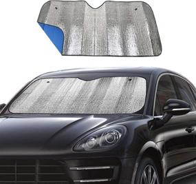 img 4 attached to 🚗 Car Windshield Sunshade: Foldable UV Ray Reflector for Auto Front Window | Keep Vehicle Cool - Blue (55"x 27.5")