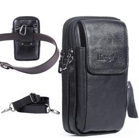 img 4 attached to 📱 Hengwin Genuine Leather Belt Pouch for iPhone 13/12/11 Pro Max XS Max Holster Case with Belt Clip Loop Samsung Galaxy Note 20 Ultra A72 A42 A32 A12 S21+ Crossbody Cell Phone Purse with Strap - Black