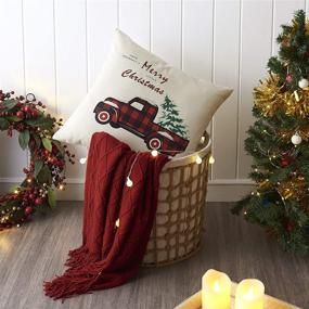 img 1 attached to 🎄 Meekio Christmas Home Decor Set of 4 Red Buffalo Check Pillow Covers 18 x 18 inch - Farmhouse Christmas Cushion Covers in Christmas Truck Design for Festive Decorations