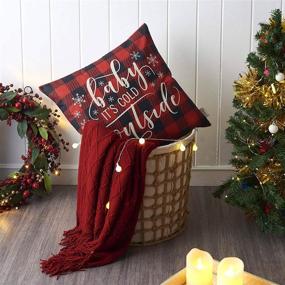 img 3 attached to 🎄 Meekio Christmas Home Decor Set of 4 Red Buffalo Check Pillow Covers 18 x 18 inch - Farmhouse Christmas Cushion Covers in Christmas Truck Design for Festive Decorations