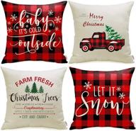 🎄 meekio christmas home decor set of 4 red buffalo check pillow covers 18 x 18 inch - farmhouse christmas cushion covers in christmas truck design for festive decorations логотип