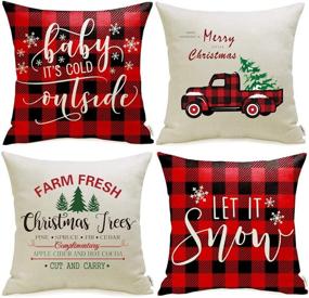 img 4 attached to 🎄 Meekio Christmas Home Decor Set of 4 Red Buffalo Check Pillow Covers 18 x 18 inch - Farmhouse Christmas Cushion Covers in Christmas Truck Design for Festive Decorations