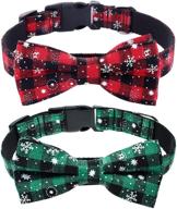 🎀 stylish malier 2 pack dog collar with bow tie: christmas classic plaid snowflake design for small medium large dogs cats pets logo