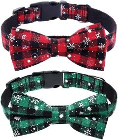 img 4 attached to 🎀 Stylish Malier 2 Pack Dog Collar with Bow Tie: Christmas Classic Plaid Snowflake Design for Small Medium Large Dogs Cats Pets