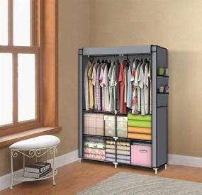 img 3 attached to 👗 YOUUD Portable Wardrobe Closet Organizer | Gray Clothes Storage Solution