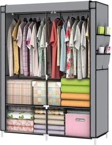 img 4 attached to 👗 YOUUD Portable Wardrobe Closet Organizer | Gray Clothes Storage Solution