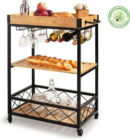 img 3 attached to 🎋 Bamboo Kitchen Cart with Mesh Shelves: Versatile Home and Outdoor Bar Cart on Wheels - 30×15.8×35.5 Inches