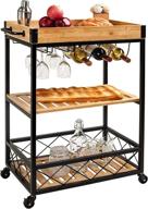 🎋 bamboo kitchen cart with mesh shelves: versatile home and outdoor bar cart on wheels - 30×15.8×35.5 inches logo