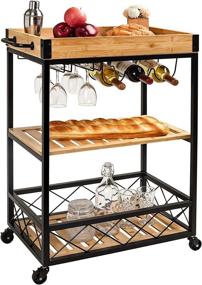 img 4 attached to 🎋 Bamboo Kitchen Cart with Mesh Shelves: Versatile Home and Outdoor Bar Cart on Wheels - 30×15.8×35.5 Inches