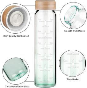 img 1 attached to Stay Hydrated with Ferexer 32oz Borosilicate Glass Water Bottle: Time Marker, Wide Mouth, Straw, Neoprene Sleeve, Bamboo Lid in Gradient Green