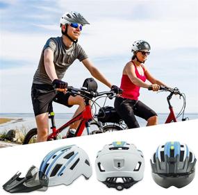 img 1 attached to 🚲 Adjustable Adult Bike Helmet with USB Rechargeable LED Light, Detachable Visor & Magnetic Goggles - Road Cycling Helmet for Men and Women