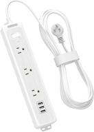 ntonpower long power strip with usb: 15ft extension cord surge protector, 3 ac outlets, 3 usb ports - home office, travel, dorm room essentials, white logo