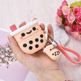 img 2 attached to 🎀 Чехол для AirPods Pro в розовом стиле "Girly Pink Boba Milk Tea" с брелоком для женщин и девочек - стильная защита для зарядного кейса AirPods Pro.