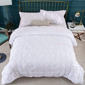 img 4 attached to 🛏️ Queen Size White Pintuck Comforter Set - 3 Pieces, Pinch Pleat Design with 2 Pillowcases, All-Season Microfiber Bedding (90"x90")