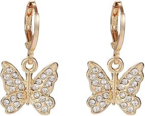 img 4 attached to 🦋 Sparkling Rhinestone Butterfly Drop Gold Hoop Earrings: Chic Huggie Hoops for Women, Girls - Perfect Summer Jewelry