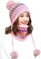 🧣 dual layered fleece lined winter beanie hat and circle scarf set for women with ski ear flaps and pompoms logo